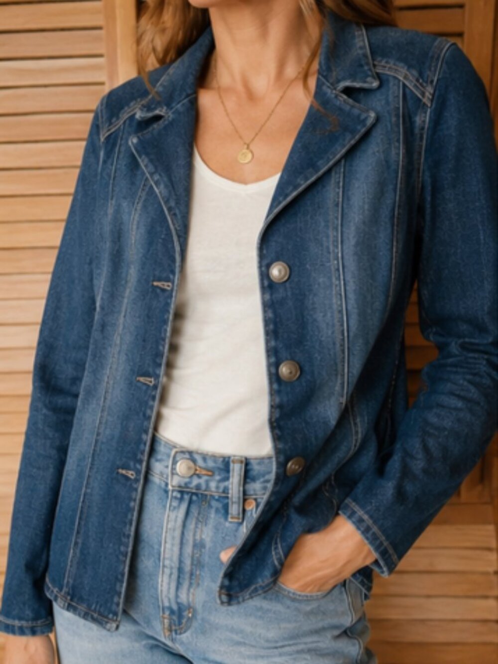 Karen Kane Dark Blue Denim Blazer Jacket